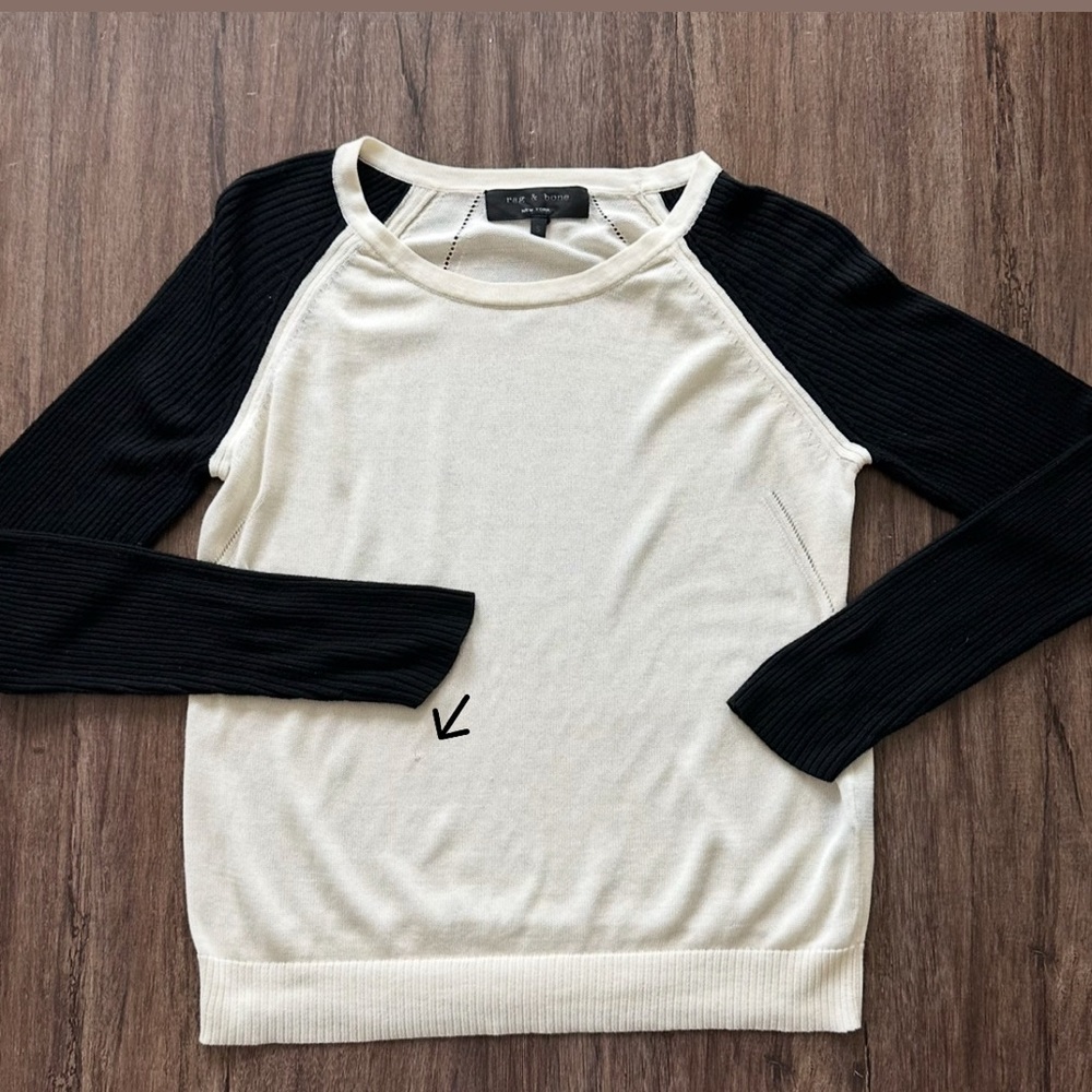 Rag & Bone Colorblock Lightweight Sweater in Cream/Black. Size S - Picture 12 of 13